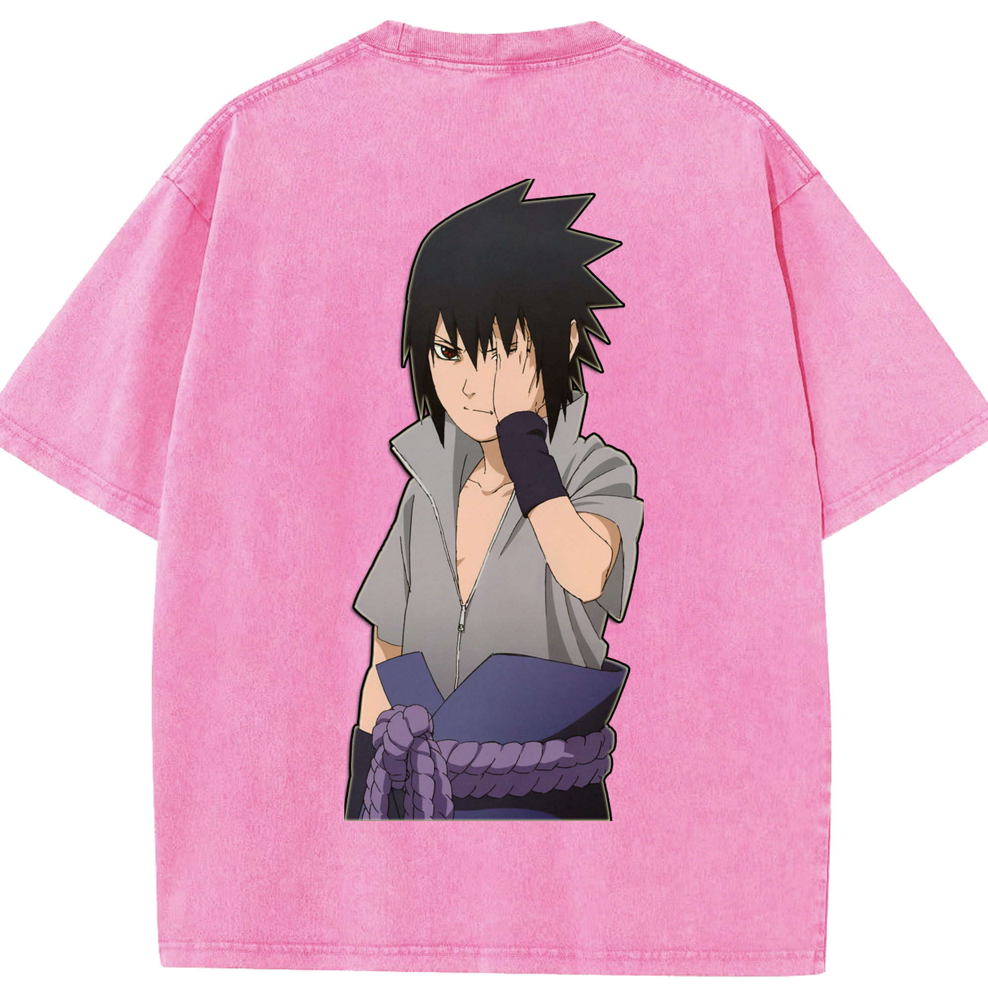 （画像用） NARUTO -ナルト- うちは サスケ Uchiha Sasuke 綿100% ヴィンテージ風 半袖Tシャツ（背面プリント）